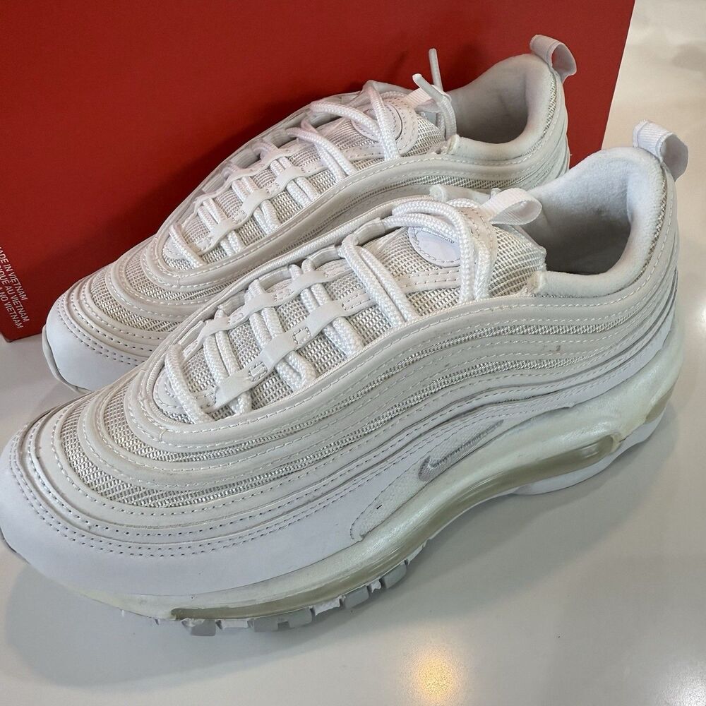 Size 5 Nike Air Max 97 White Pure Platinum Leather Women's 921733-100 NEW